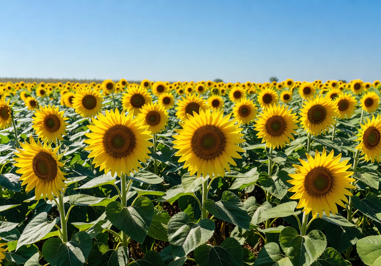 Bright sunflowers blooming in a vibrant farm field