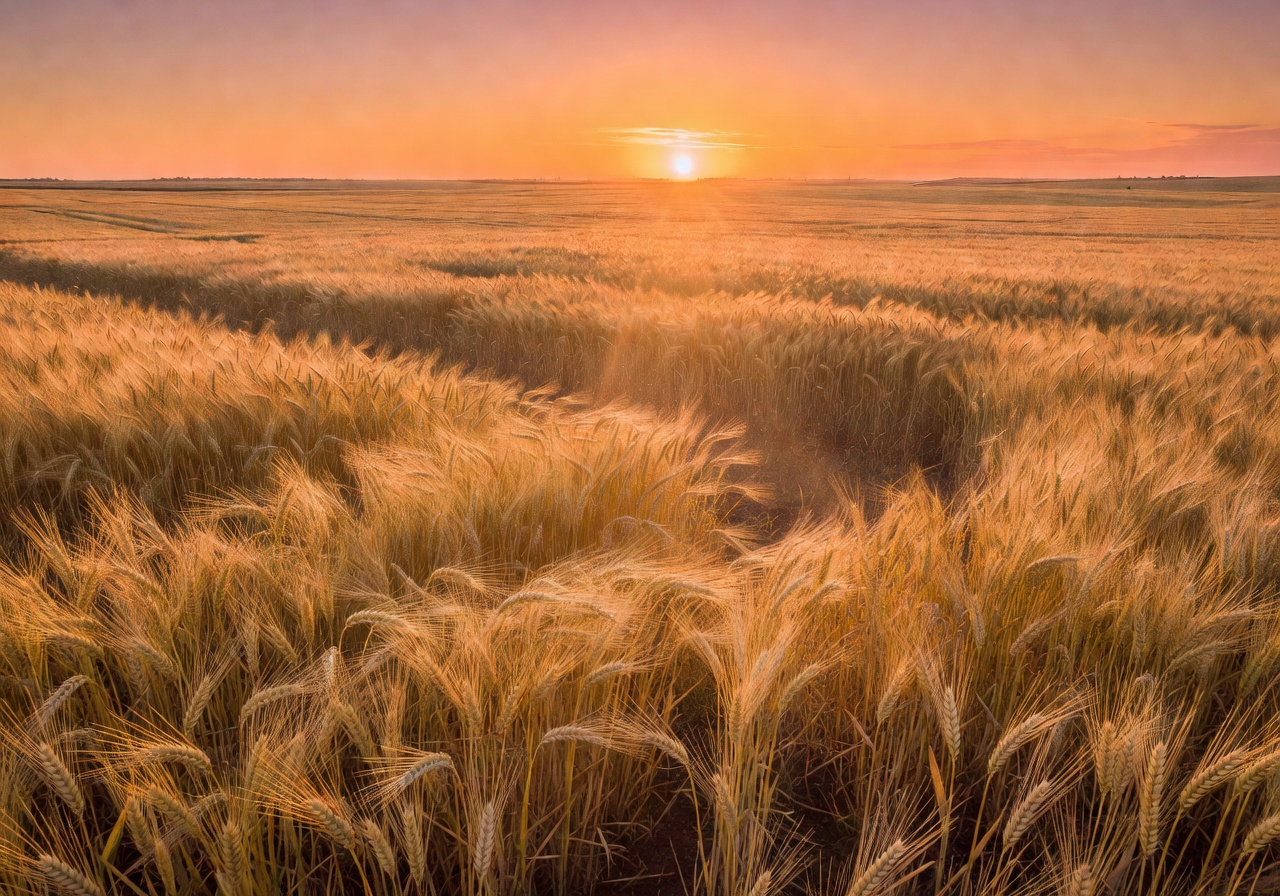 Wide golden wheat field at sunset representing the Dashfield brand